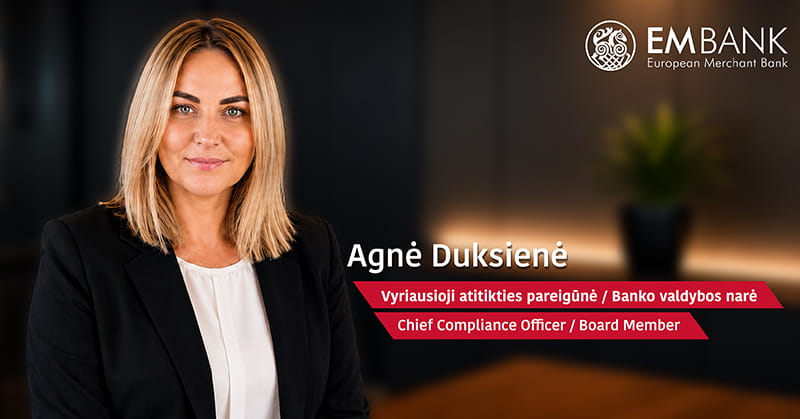 Agnė Duksienė paskirta „EMBank“ valdybos nare ir vyriausiąja atitikties pareigūne